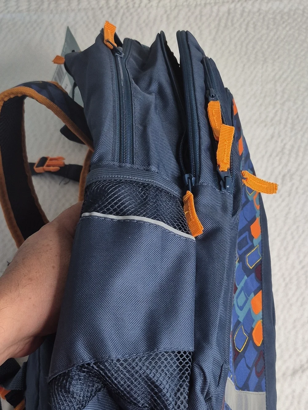 TOPMOVE School Backpack 18in Blue/Orange Geometric Polyester Rain Cover Laptop